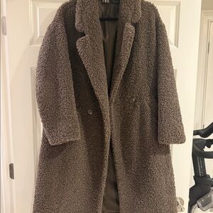 Zara Long Faux Teddy Coat